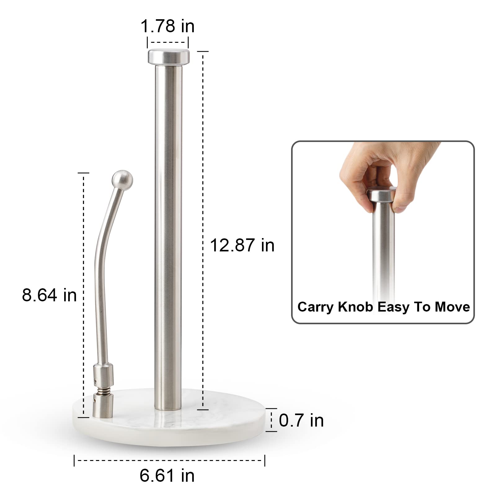 Kitchen Paper Towel Holder - LUKA Ceramic Weighted Base Modern Paper Towel Standing Fits Standard & Jumbo Rolls; Adjustable Spring Arm Upright Easy Tear Paper Towel Dispenser for Countertop Tables