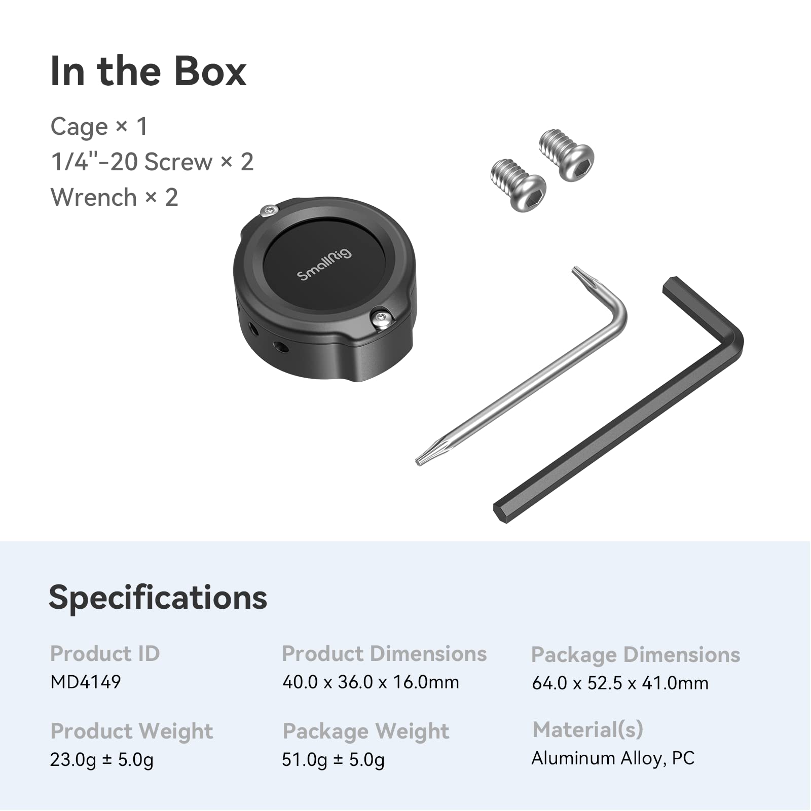 SMALLRIG Cage for AirTag, Camera Adapter Mount with Dual 1/4"-20 Screw Mount Compatible with Camera Cage Camera Plate - MD4149