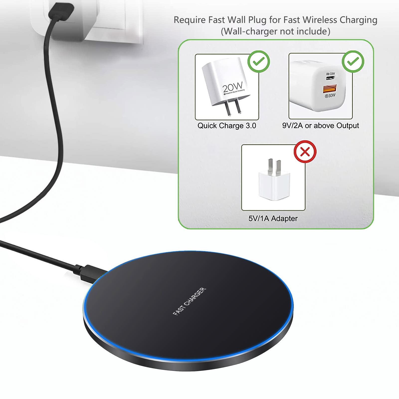 20W Wireless Charger Pad,Fast Wireless Charging Compatible with iPhone 15/15 Pro/14 Pro Max/14/13/12/11/SE/X/XR/AirPods,15W Phone Induction Charge Station for Samsung,Pixel,Xperia,LG G8(No Plug)