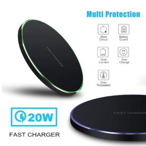 20W Wireless Charger Pad,Fast Wireless Charging Compatible with iPhone 15/15 Pro/14 Pro Max/14/13/12/11/SE/X/XR/AirPods,15W Phone Induction Charge Station for Samsung,Pixel,Xperia,LG G8(No Plug)