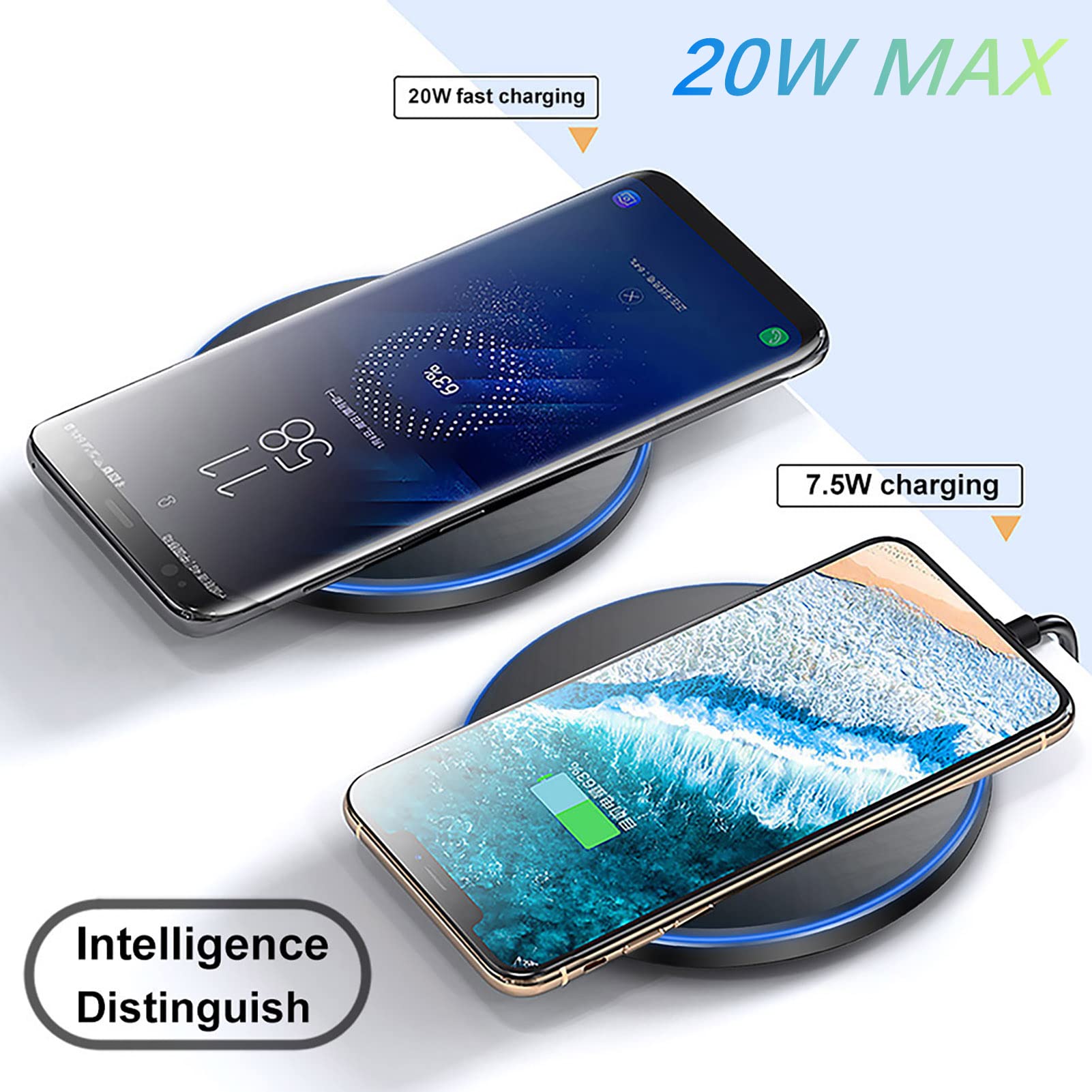 20W Wireless Charger Pad,Fast Wireless Charging Compatible with iPhone 15/15 Pro/14 Pro Max/14/13/12/11/SE/X/XR/AirPods,15W Phone Induction Charge Station for Samsung,Pixel,Xperia,LG G8(No Plug)