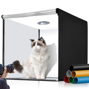 fasonic 32"x32" photo studio light box photography, large lightbox for product with 3 stepless dimming lights panel, 210 led beads, professional photo booth shooting tent kit with 6 color backdrops