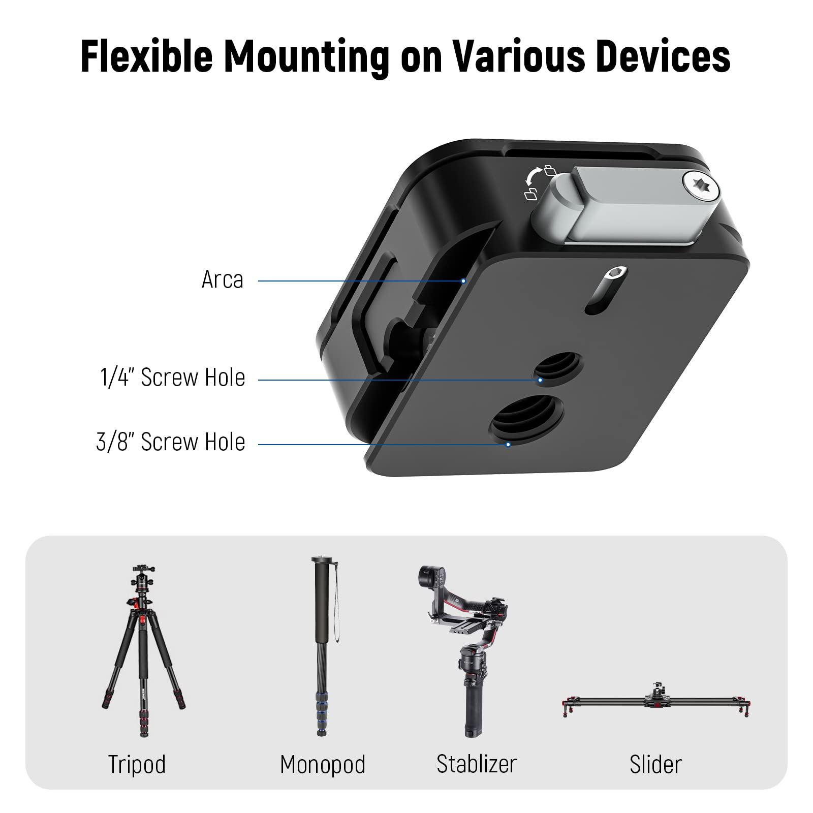 NEEWER Arca Type Quick Release Plate Kit, Four Side Slot Compatible with Arca Swiss Camera Mount Adapter with 1/4” 3/8" Threads for Gimbal Stabilizer Tripod Head Slider, Max Load 17.6lb/8kg, CA009