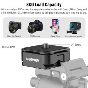 NEEWER Arca Type Quick Release Plate Kit, Four Side Slot Compatible with Arca Swiss Camera Mount Adapter with 1/4” 3/8" Threads for Gimbal Stabilizer Tripod Head Slider, Max Load 17.6lb/8kg, CA009