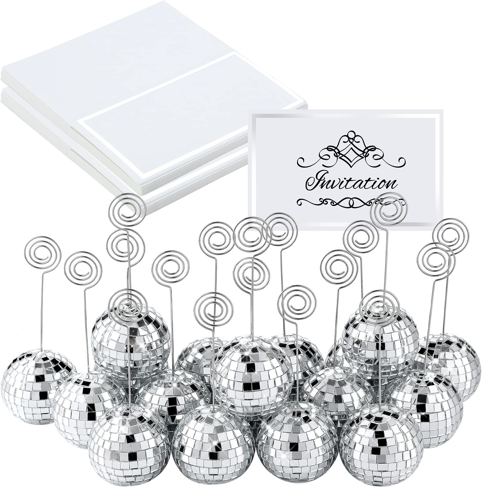 Maitys Disco Ball Place Card Holder Table Number Holders Disco Silver Picture Holders Photo Stand Swirl Wire Place Name Card Clips Picture Holder Stand for Christmas Wedding Party(2 Inch, 60 Pcs)