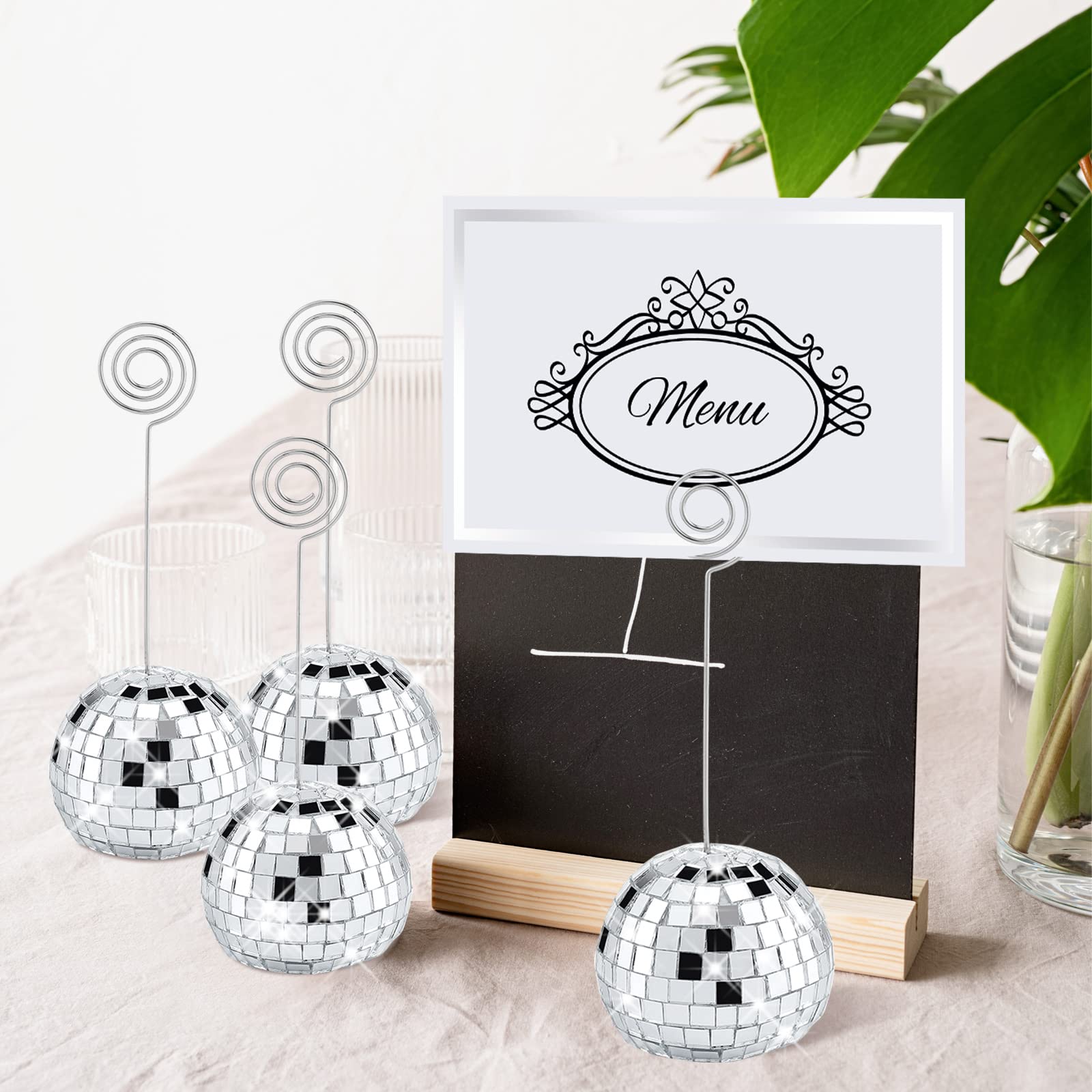 Maitys Disco Ball Place Card Holder Table Number Holders Disco Silver Picture Holders Photo Stand Swirl Wire Place Name Card Clips Picture Holder Stand for Christmas Wedding Party(2 Inch, 60 Pcs)