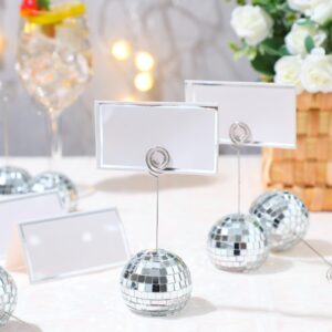 Maitys Disco Ball Place Card Holder Table Number Holders Disco Silver Picture Holders Photo Stand Swirl Wire Place Name Card Clips Picture Holder Stand for Christmas Wedding Party(2 Inch, 60 Pcs)