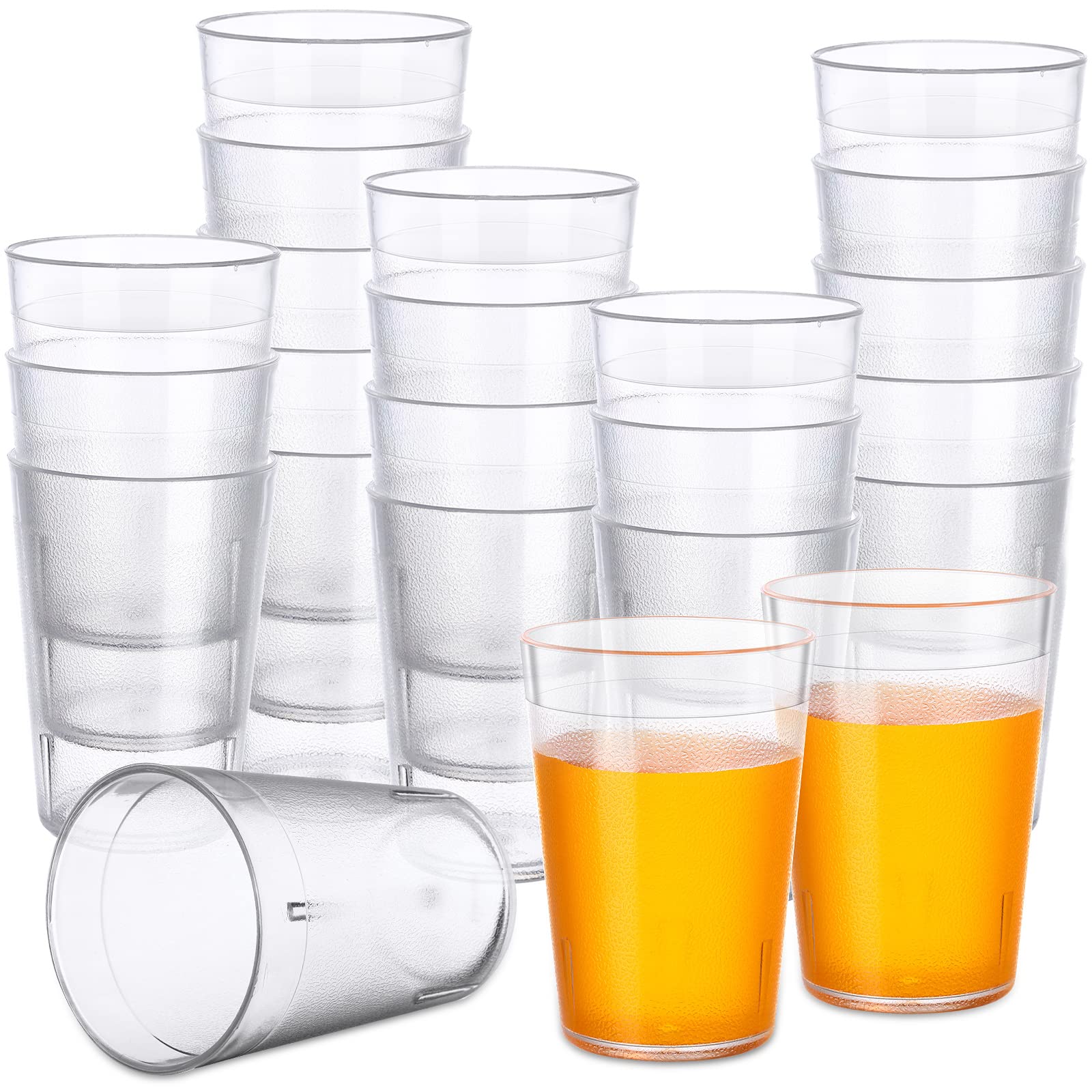 Hoolerry 48 Pack Plastic Drinking Glasses Set 5 oz Clear Plastic Tumblers Stackable Frosted Plastic Cup Reusable Drinking Glasses Cups Bulk for Weddings Party Restaurant Kitchen