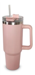lithos store stay hydrated on-the-go with 40 oz stainless steel tumbler - handle, straw included ideal for travel, office, and outdoor adventures pink