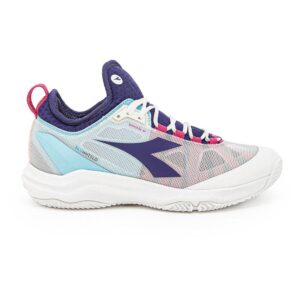 Diadora Women`s Speed Blushield Fly 4 AG Clay Tennis Shoes White and Blueprint