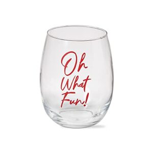 tag 20 oz.oh what fun sentiment clear glass stemless wine dishwasher safe beverage glassware dinner party wedding resturant red