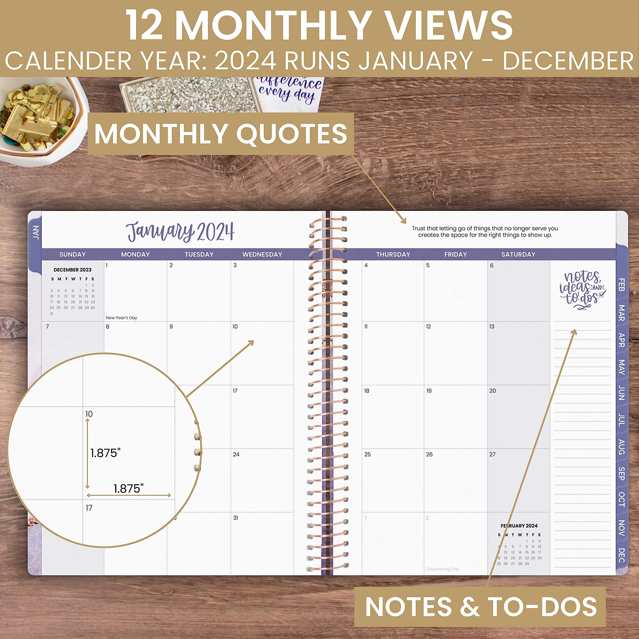 bloom daily planners 2024 (8.5" x 11") Calendar Year Day Planner (January 2024 - December 2024) - Weekly/Monthly Dated Agenda Organizer with Tabs - Daydream Believer, Lavender