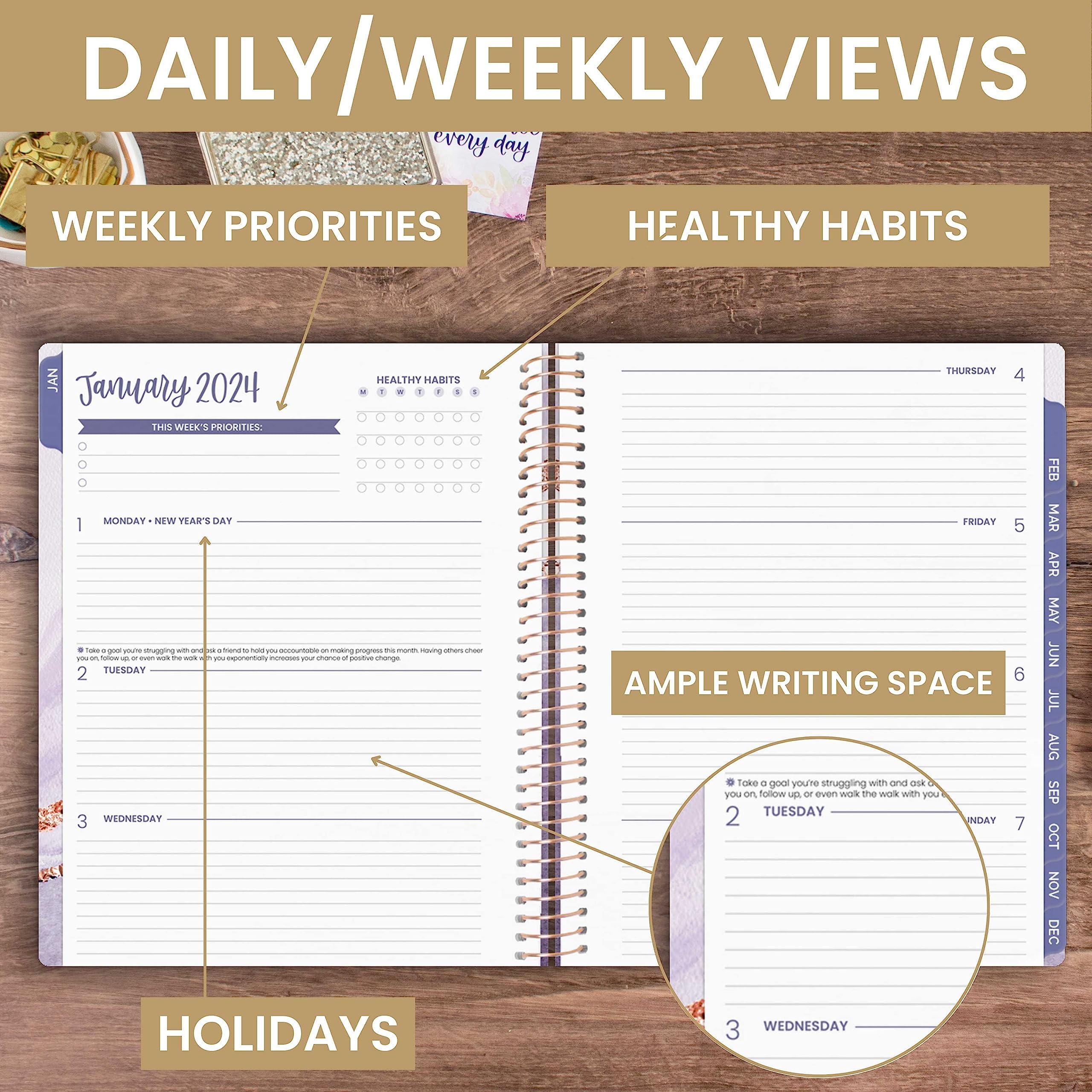 bloom daily planners 2024 (8.5" x 11") Calendar Year Day Planner (January 2024 - December 2024) - Weekly/Monthly Dated Agenda Organizer with Tabs - Daydream Believer, Lavender