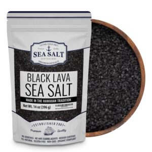 sea salt superstore black salt, hawaiian-style black lava sea salt, black sea salt with activated charcoal, 14 oz bag black hawaiian sea salt for cooking & finishing