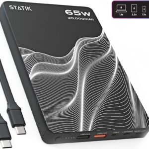Statik 65W Laptop Power Bank 20000MAh | Fast Charging Powerful & Slim | Charge 3 Devices at Once | USB-C Portable Laptop Charger External Travel Battery Pack, Works with iPhone, Tablet and More