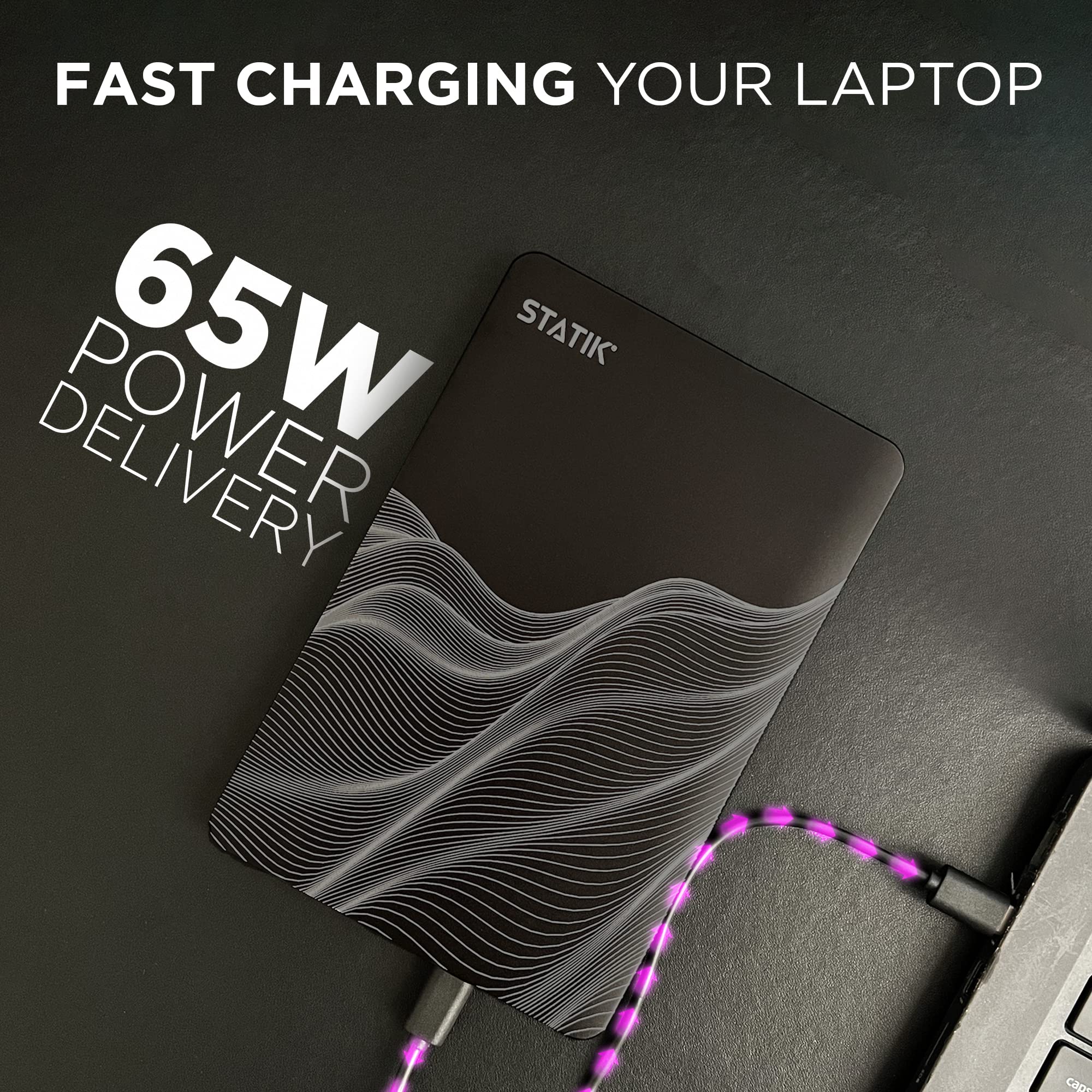 Statik 65W Laptop Power Bank 20000MAh | Fast Charging Powerful & Slim | Charge 3 Devices at Once | USB-C Portable Laptop Charger External Travel Battery Pack, Works with iPhone, Tablet and More