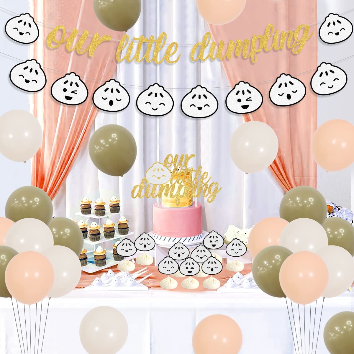 Dumplings Party Decoration for Birthday Baby Shower Dumplings Theme Banner Garland Little Dumpling Cake Cupcake Toppers for Little Dumpling Theme Birthday Supplies