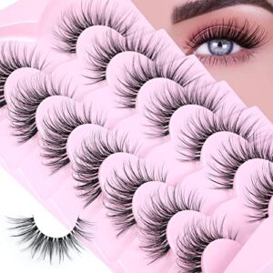 lashes natural look false eyelashes wispy fluffy lashes mink long curly fake eyelashes cat eye lashes with clear band 7 pairs pack by gvefetiee
