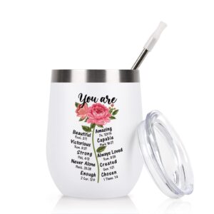 liqcool christian gifts for women, unique religious gifts for women, inspirational gift for women, christian mothers day gifts, christian wine tumbler gift for christmas birthday (12oz, white)
