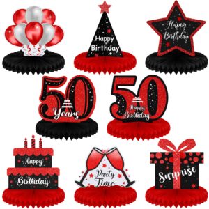 8 pcs 50th red and black table honeycomb centerpieces 50th birthday decorations red black happy birthday decorations 50th birthday centerpieces for tables toppers 50 years birthday party supplies