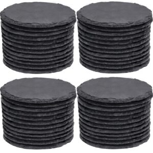 48 pcs coasters for drinks, maprial 4 inch slate coasters black stone coaster set round natural handmade rustic rock with anti-scratch bottom for coffee table, home decor, cup, bar, housewarming gifts