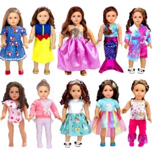 wondoll 18-inch doll clothes and accessories - 10 sets compatible with 18-inch-dolls outfits christmas birthday gift for little girls