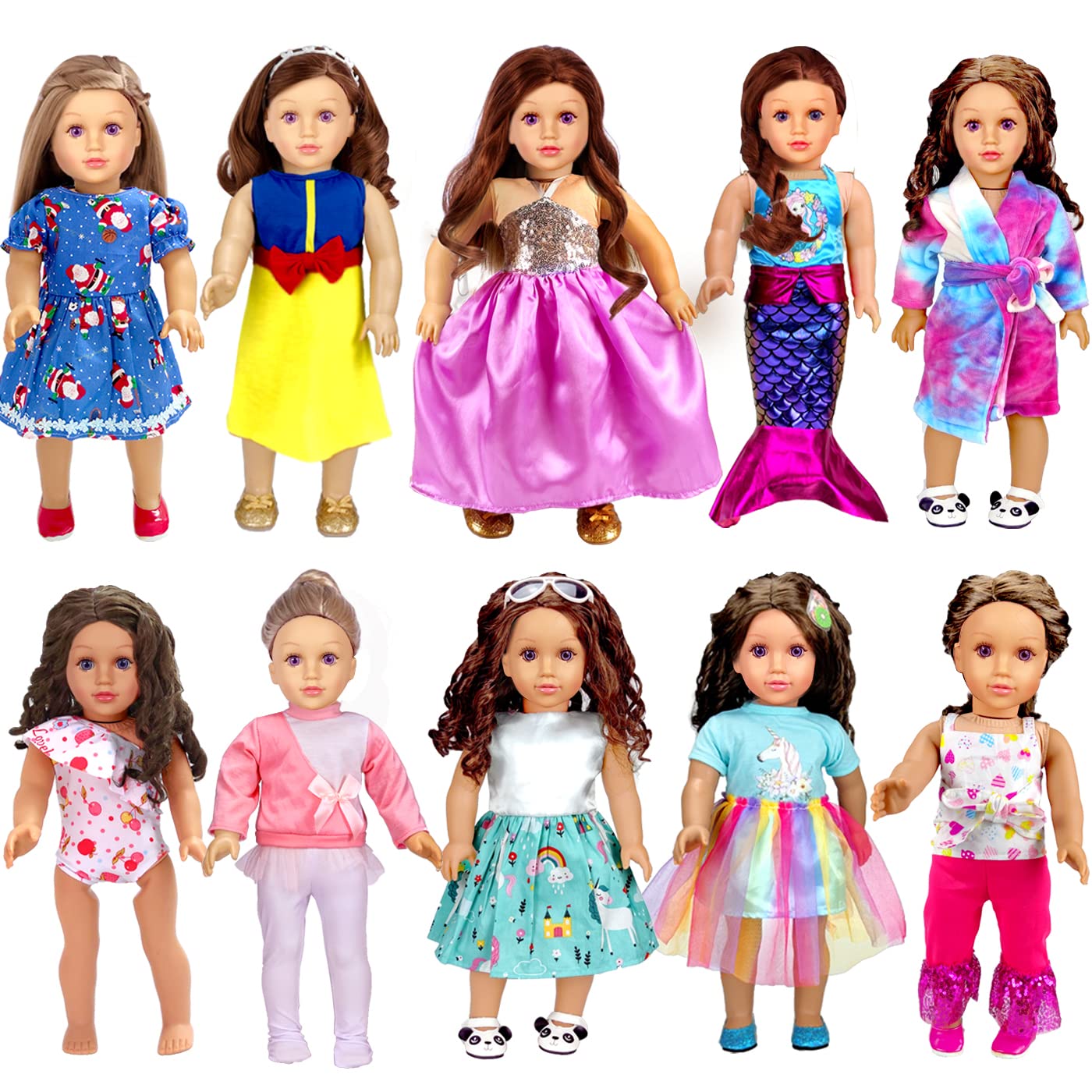 WONDOLL 18-inch Doll Clothes and Accessories - 10 Sets Compatible with 18-inch-Dolls Outfits Christmas Birthday Gift for Little Girls