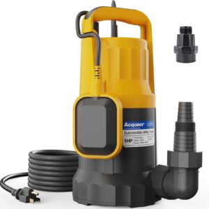 acquaer 1hp utility pump 4345gph submersible sump pump with automatic float switch, water removal for hot tub, pools, basements, garden pond