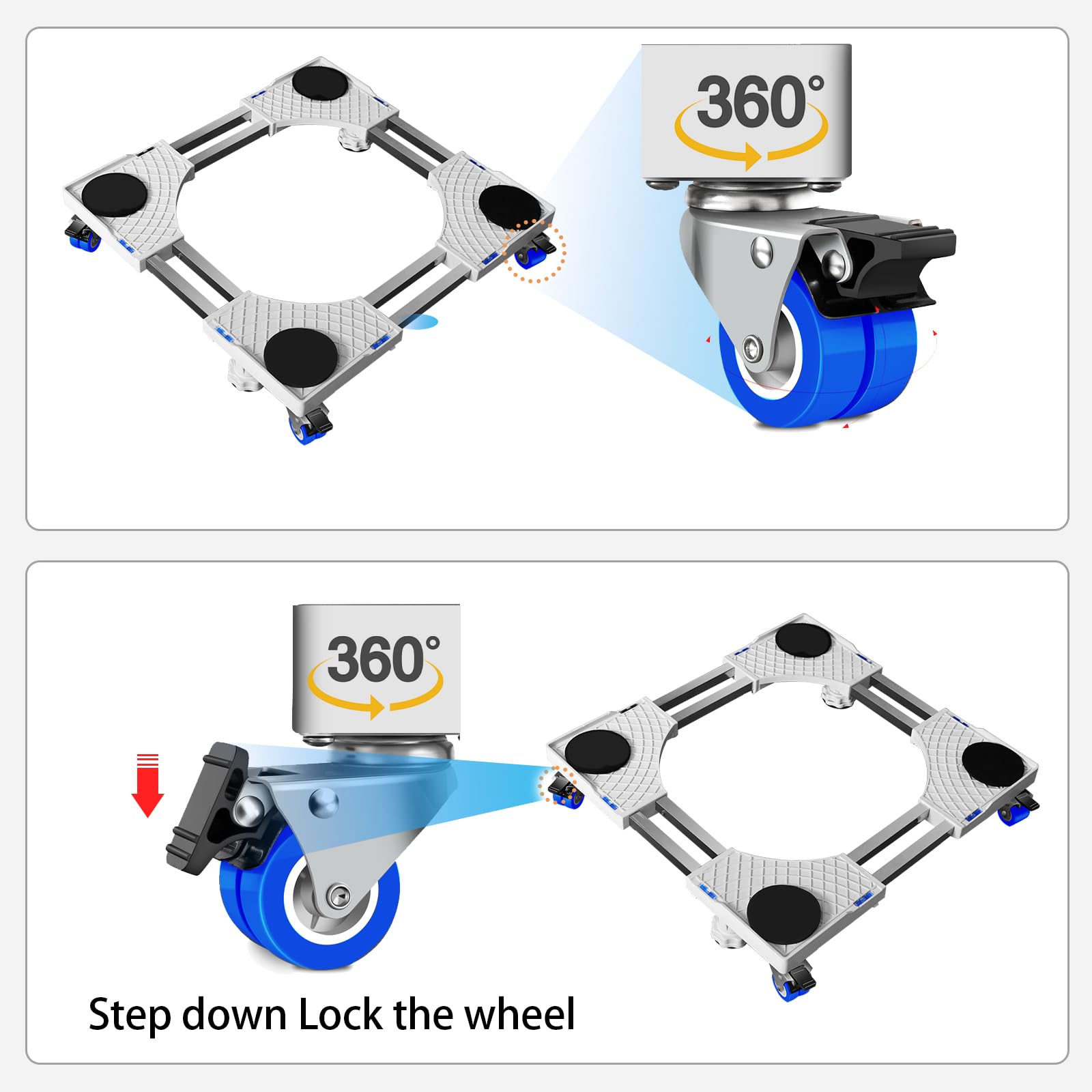 IREMMO Washing Machine Stand Base Furniture Dolly Mini Fridge Stand with 8 Strong Feet and 4 Wheels Refrigerator Stand Washer and Dryer pedestal Mobile Roller Dolly Cart with Wheels for Appliance