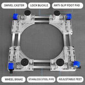 IREMMO Washing Machine Stand Base Furniture Dolly Mini Fridge Stand with 8 Strong Feet and 4 Wheels Refrigerator Stand Washer and Dryer pedestal Mobile Roller Dolly Cart with Wheels for Appliance