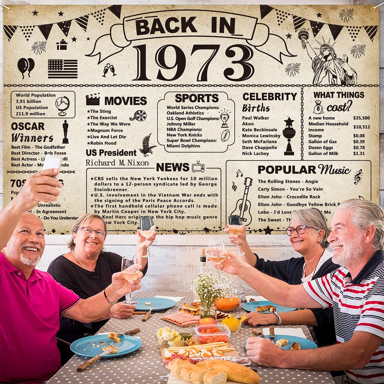DARUNAXY 51st Birthday Party Decorations, Vintage Back in 1973 Banner 51 Year Old Birthday Party Poster Supplies Vintage 1973 Backdrop Photography Background for Men & Women 51st Class Reunion Decor