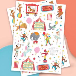 xo, Fetti Circus Party Temporary Tattoos - 42 Gold + Silver Foil Styles | Circus Birthday Party Supplies, Carnival Party Favors, Circus Animals Temp Tats, Clown Arts and Crafts