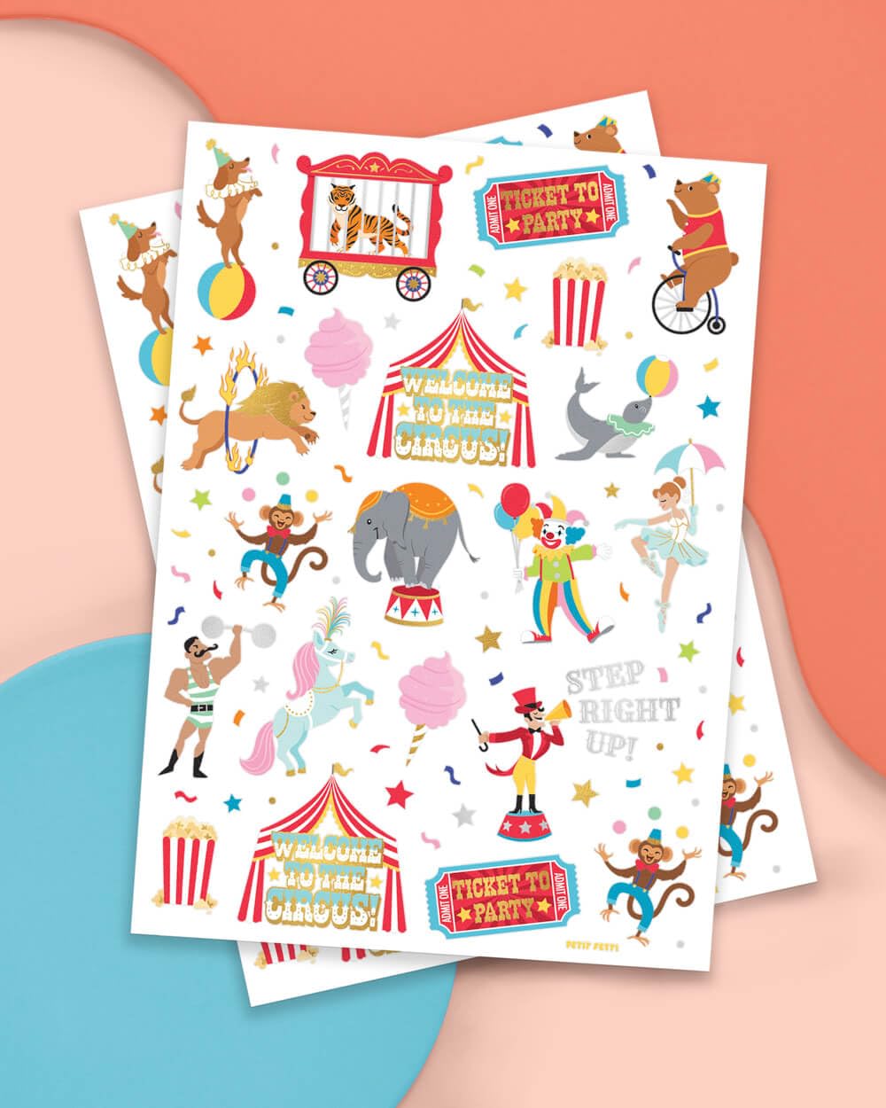 xo, Fetti Circus Party Temporary Tattoos - 42 Gold + Silver Foil Styles | Circus Birthday Party Supplies, Carnival Party Favors, Circus Animals Temp Tats, Clown Arts and Crafts