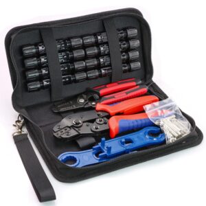 ymyp solar panel pv cable crimping tool kit with stripper & 8 pairs connectors 1pair spanners, crimper for awg14-10 (2.5/4/6mm²) solar connectors