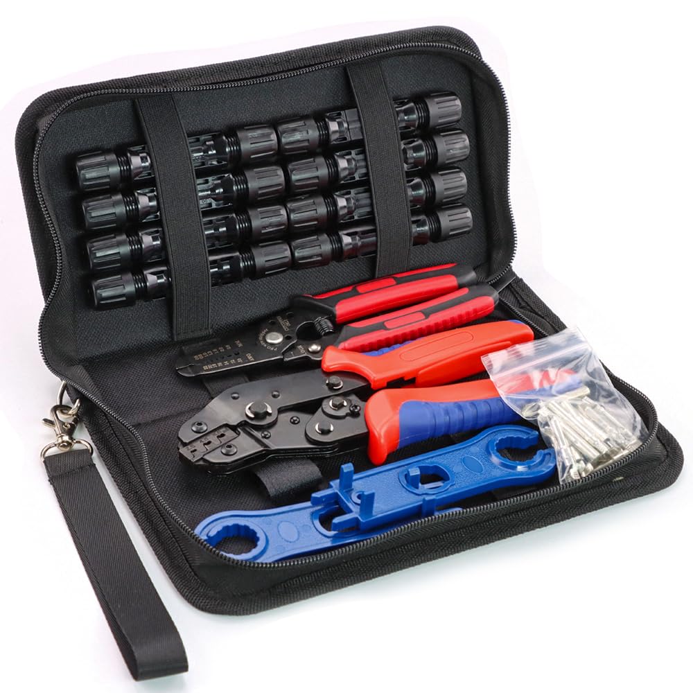 YMYP Solar Panel PV Cable Crimping Tool Kit with Stripper & 8 Pairs Connectors 1Pair Spanners, Crimper for AWG14-10 (2.5/4/6mm²) Solar Connectors