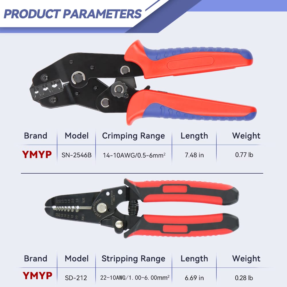 YMYP Solar Panel PV Cable Crimping Tool Kit with Stripper & 8 Pairs Connectors 1Pair Spanners, Crimper for AWG14-10 (2.5/4/6mm²) Solar Connectors