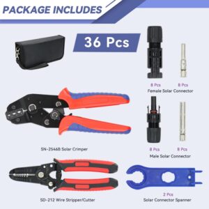 YMYP Solar Panel PV Cable Crimping Tool Kit with Stripper & 8 Pairs Connectors 1Pair Spanners, Crimper for AWG14-10 (2.5/4/6mm²) Solar Connectors