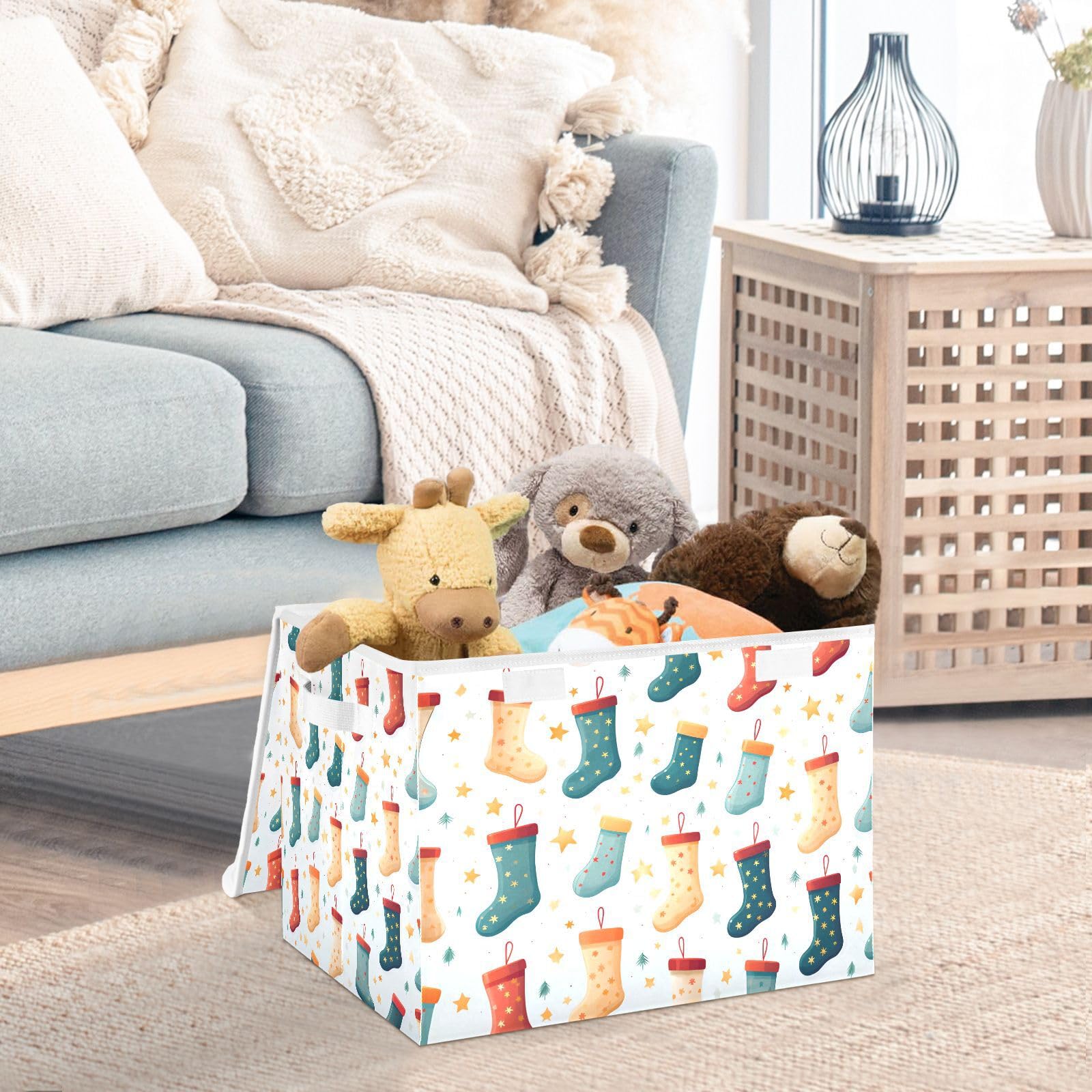 senya Large Storage Bins with Linen Collapsible Foldable Storage Cubes Fabric Closet Organizer Containers box with Flip-Top Lid for Home Bedroom Office 16.5 x 12.6 x 11.8in (Woodland Forest Animals)