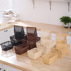 Vagusicc Wicker Baskets, Round Paper Rope Wicker Storage Basket for Shelves, Rectangular Small Wicker Baskets for Organizing & Decor, Brown, 3-Pack