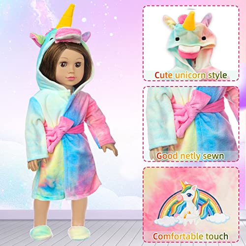 XFEYUE American 18 inch Doll Clothes and Doll Sleeping Bag Set - Rainbow Unicorn Doll Costume with Unicorn Style Sleeping Bag, Pillow, Eye Mask Slumber Party Accessories Fits 18 Inch Doll