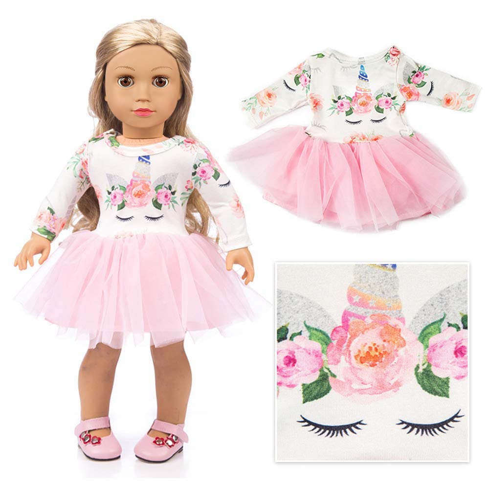 XFEYUE 7 Sets 18 inch Doll Clothes Gifts and Accessories, Mickey,Unicorn Doll Clothes Fit American18 inch Doll