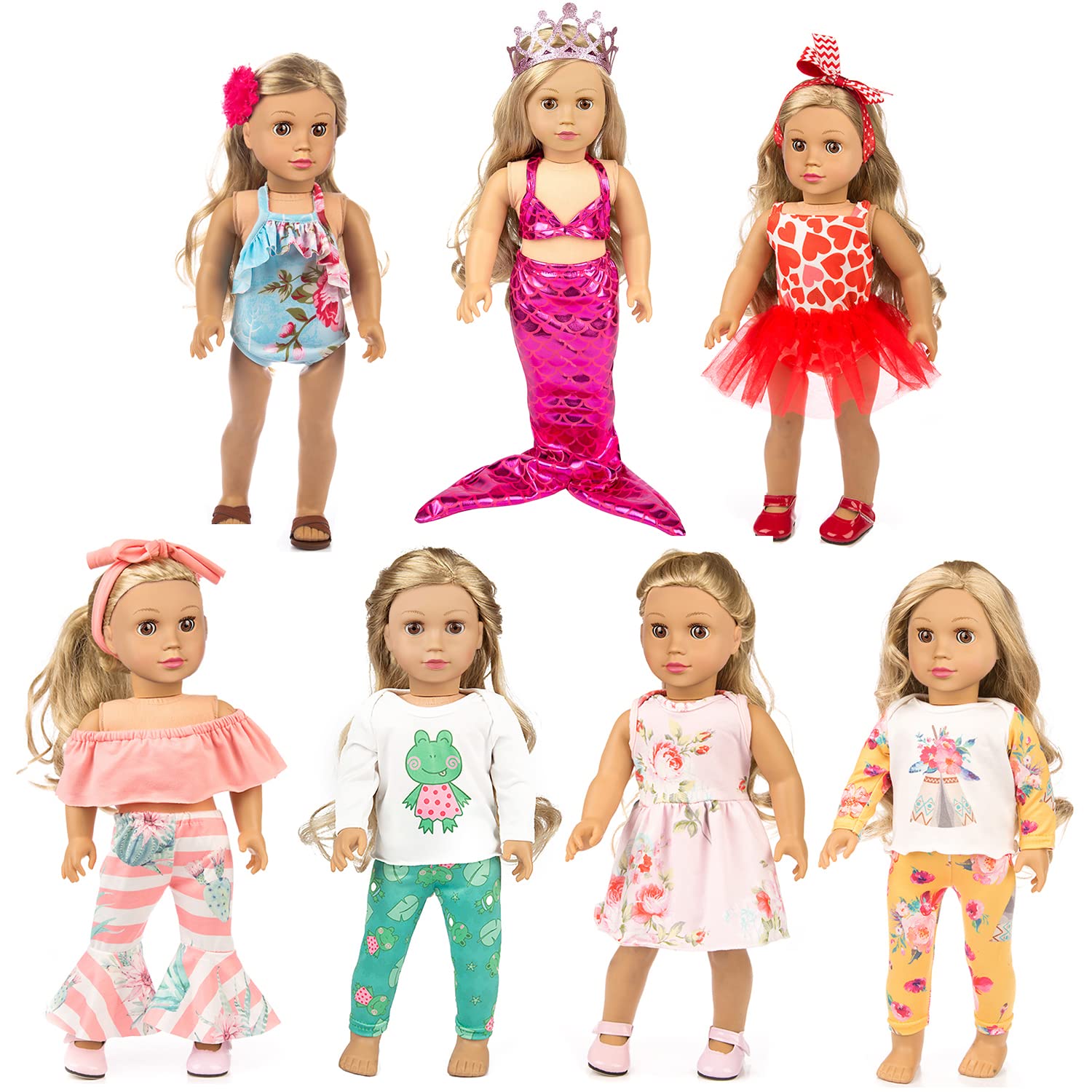 XFEYUE American 18 inch Doll Clothes and Accessories for 18 inch Doll, Mermaid Costumes and Various Styles of Doll Clothes for Child Birthday Gifts