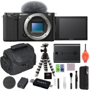 sony alpha zv-e10 mirrorless camera bundle with gadget bag, flexible tripod & accessories (6 items), black (ilczv-e10/b)