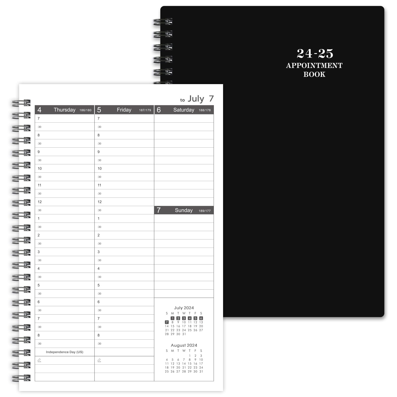 2024-2025 Weekly Appointment Book & Planner - Jul 2024 - Jun 2025, 2024-2025 Daily Hourly Planner, Academic Planner, 6.3" x 8.5", Half Hour (30 Mins) Interval, Tabs, Strong Binding, Thick Paper