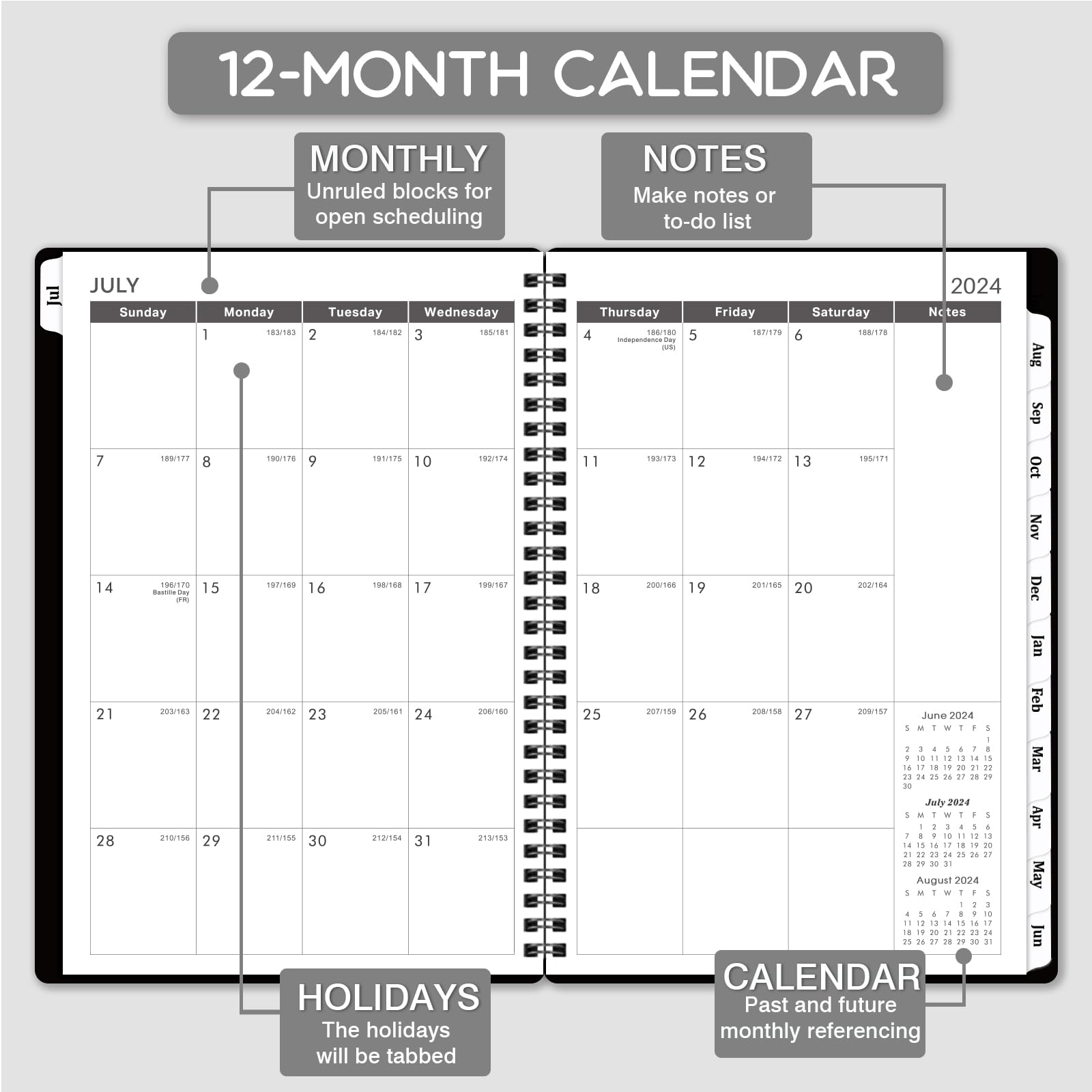 2024-2025 Weekly Appointment Book & Planner - Jul 2024 - Jun 2025, 2024-2025 Daily Hourly Planner, Academic Planner, 6.3" x 8.5", Half Hour (30 Mins) Interval, Tabs, Strong Binding, Thick Paper