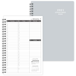 2024 weekly appointment book/planner - jan 2024 - dec 2024, 2024 daily hourly planner, 6.3" x 8.5", half hour (30 mins) interval, tabs, strong binding, lay-flat, two-side pocket, thick paper - gray