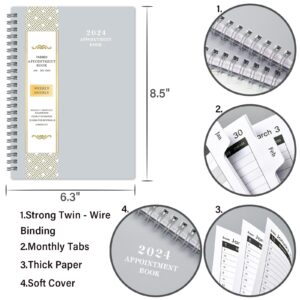 2024 Weekly Appointment Book/Planner - Jan 2024 - Dec 2024, 2024 Daily Hourly Planner, 6.3" x 8.5", Half Hour (30 Mins) Interval, Tabs, Strong Binding, Lay-Flat, Two-Side Pocket, Thick Paper - Gray