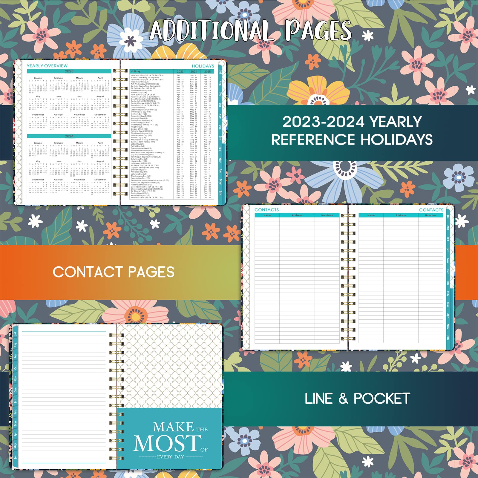 Planner 2023-2024,Academic Planner 2023-2024, July 2023,June 2024, with Weekly and Monthly Spreads, 6.3''x8.4'', Monthly Tabs, Back Pocket, Holidays, Thick Paper, Strong Binding & Notes
