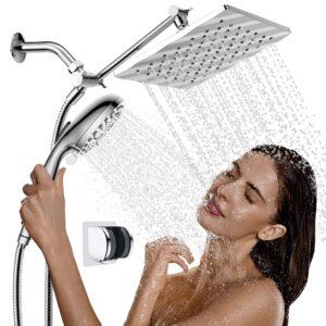 high pressure 9'' rainfall shower head with handheld combo, 10-setting handheld shower head built-in power wash, 11'' extension arm height/angle adjustable with holder & 60" hose - polished chrome