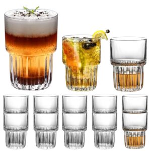 qappda 10 ounce drinking glasses,clear water glasses set of 12,stackable drinking tumbler glass coffee cups thick beverage glassware set for milk,juice,mojito